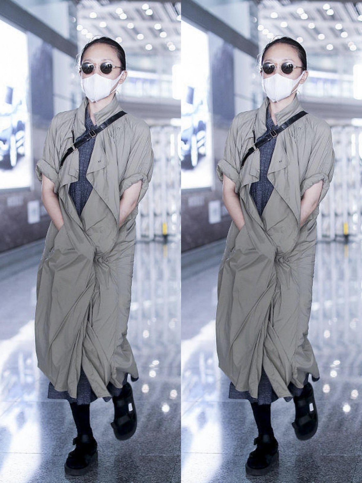 周迅|周迅出门真够随意的,素面朝天也不打扮打扮,好在穿风衣挺有气质