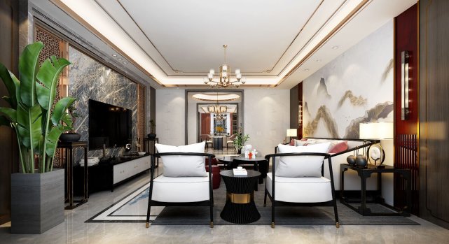 175平中式风四居室,被中式之美包裹的客厅落落大方