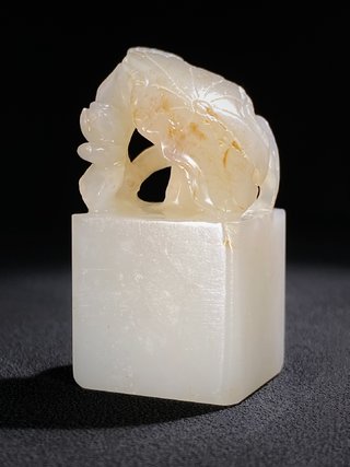 戒指|清 和田玉籽料白玉 荷叶钮 印章 荷塘清趣 君子之风