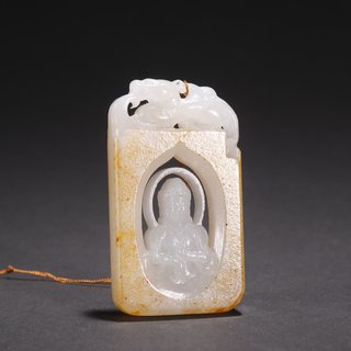 绿松石|和田玉籽料兽钮观音佩牌