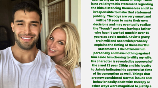 布兰妮·斯皮尔斯|小甜甜前夫中伤布兰妮，现任丈夫引用威尔的话怒怼前夫