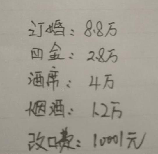 近日一丈母娘为女婿列出的彩礼清单火了。网友直呼:良心价,不贵