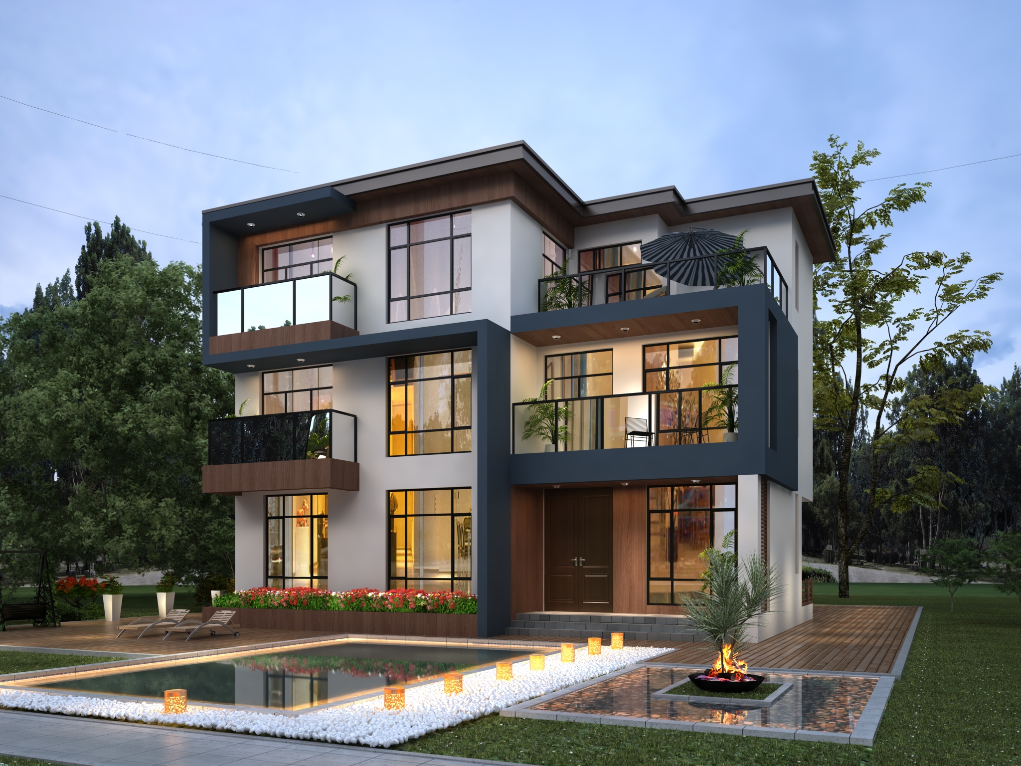 现代风不规则户型，六卧设计每卧都带独卫