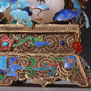 |旧藏 银鎏金镶和田玉御龙观音摆件