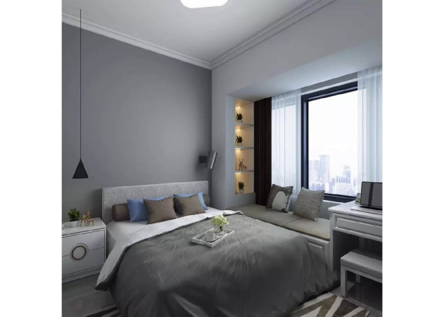 88平现代风三居室,白色加咖色的酒柜连着电视柜有质感