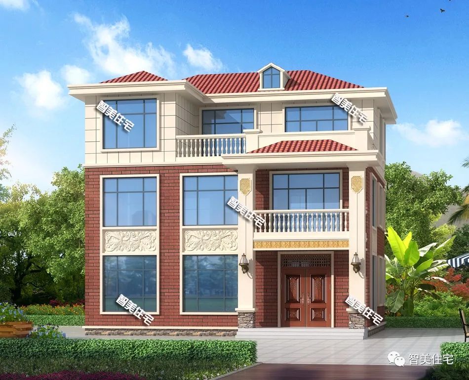 六栋带堂屋设计的简欧别墅,大门不居中放,都是农村建房的方向标