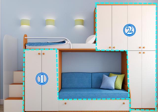 传统上下铺已经淘汰,如今流行错位式设计,互不打扰实现双柜收纳