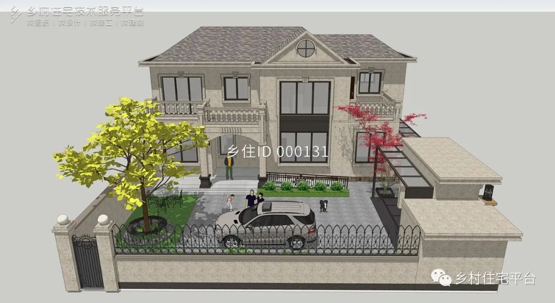 乡住免费图纸 土建造价参考54万,面宽15.3m×进深8.4m 二层欧式风格别墅