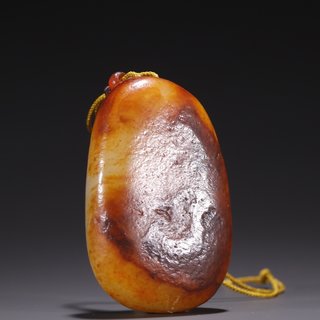 和田玉籽料|旧藏·和田玉籽料黄财神原石雕