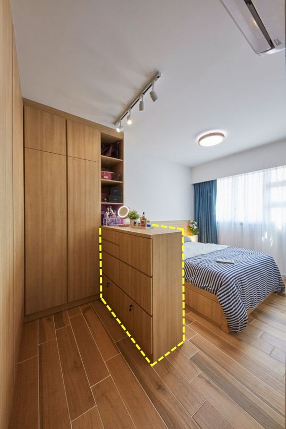 床尾别浪费,利用上装排L型柜体,凭空多个衣帽间我看行