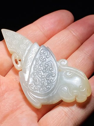 |清乾隆 和田玉青花籽料 凤鸟形 玉珮 挂件