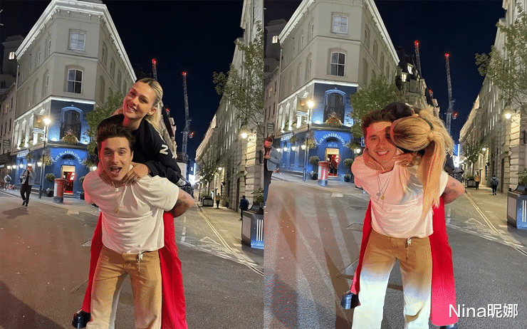 贝克汉姆儿媳逛街，穿吊带配10cm高跟打扮清凉，儿子穿衣邋遢好油腻