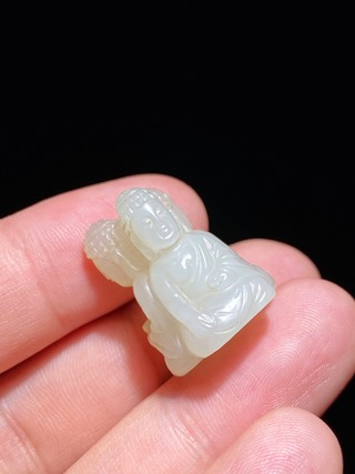 和田玉籽料|清 和田玉籽料 白玉 三面佛 挂件