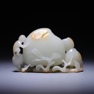 |和田玉灵猴献寿摆件