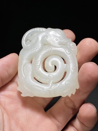 乾隆|清乾隆 和田玉籽料 白玉 透雕龙纹珮 玉珮挂件把件