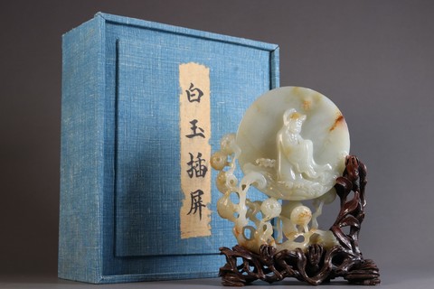 |清 和田玉月下仙人摆件