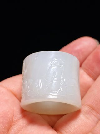 伯牙|清乾隆 和田玉籽料 脂白玉 伯牙抚琴 诗文 扳指 把件