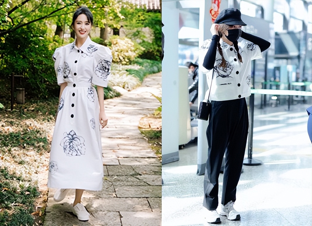 佟丽娅|虞书欣佟丽娅同穿印花衬衫,一个高级一个普通,差12岁输得太彻底