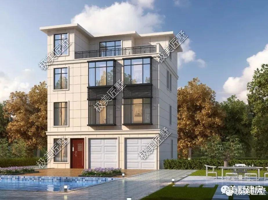 别墅|一侧无窗，前后大量开窗的四层带双车库平顶别墅，谁能想到还内置电梯！