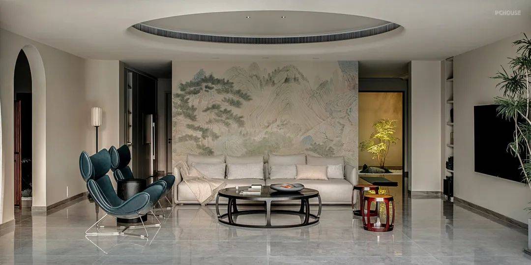 新中式与现代轻奢的完美结合,320㎡私家绿林绝美景观