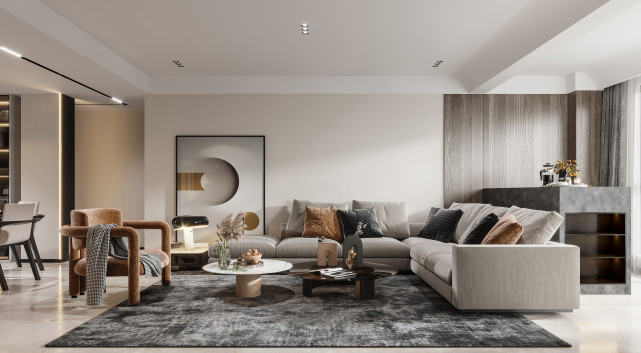 120平轻奢风三居室设计,爱的就是这个客厅与卧室