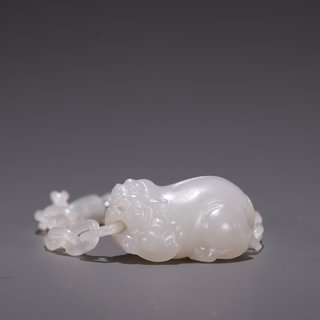 玉雕|旧藏·和田玉雕貔貅锁链手链