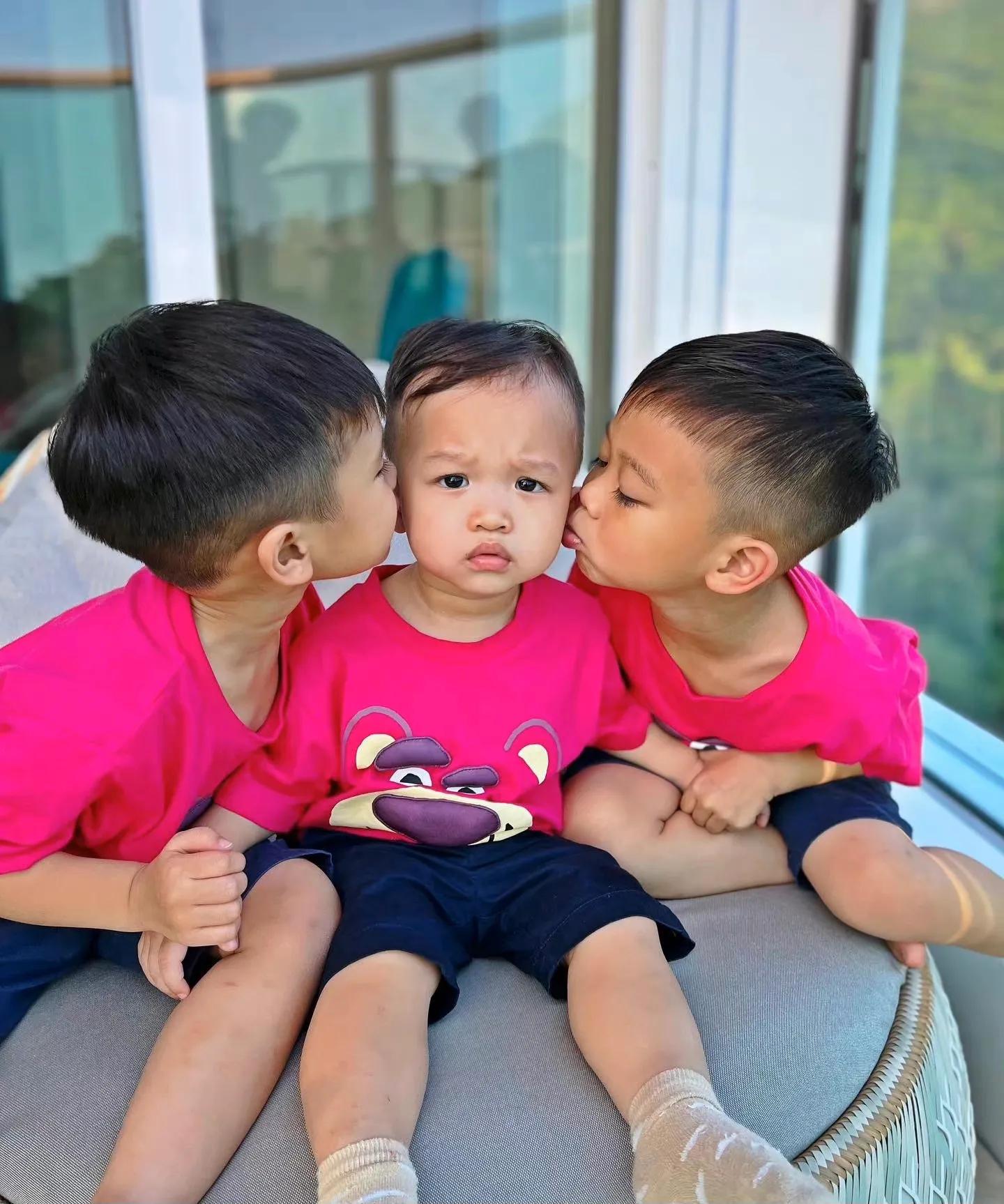 阿凡达2|胡杏儿老公晒三个儿子萌照，兄弟三人长得太像，模仿李小龙超可爱