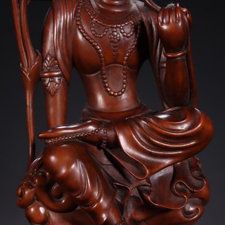 黄杨木|晚清-小叶黄杨木“莲花观音”坐造像