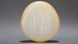 袁大头|旧藏-和田白玉「三世佛」原石挂件