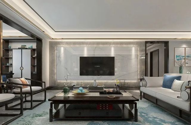 175平米的新中式风格,看到客厅后,被深深吸引,大气和韵味并存