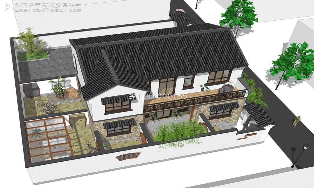 乡住免费图纸 土建造价参考37.6万,面宽13.4m×进深9.2m 二层新中式风格别墅