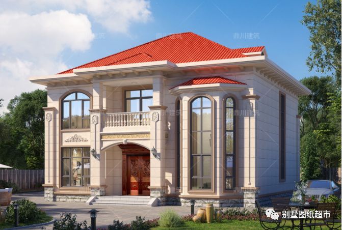 欧式二层农村别墅,12×12米,挑空客厅6房3厅,外观经典户型好