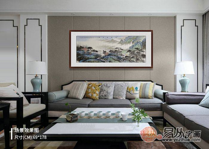 沙发背景墙挂画怎么选 古色古香的山水画和精美家居是绝配