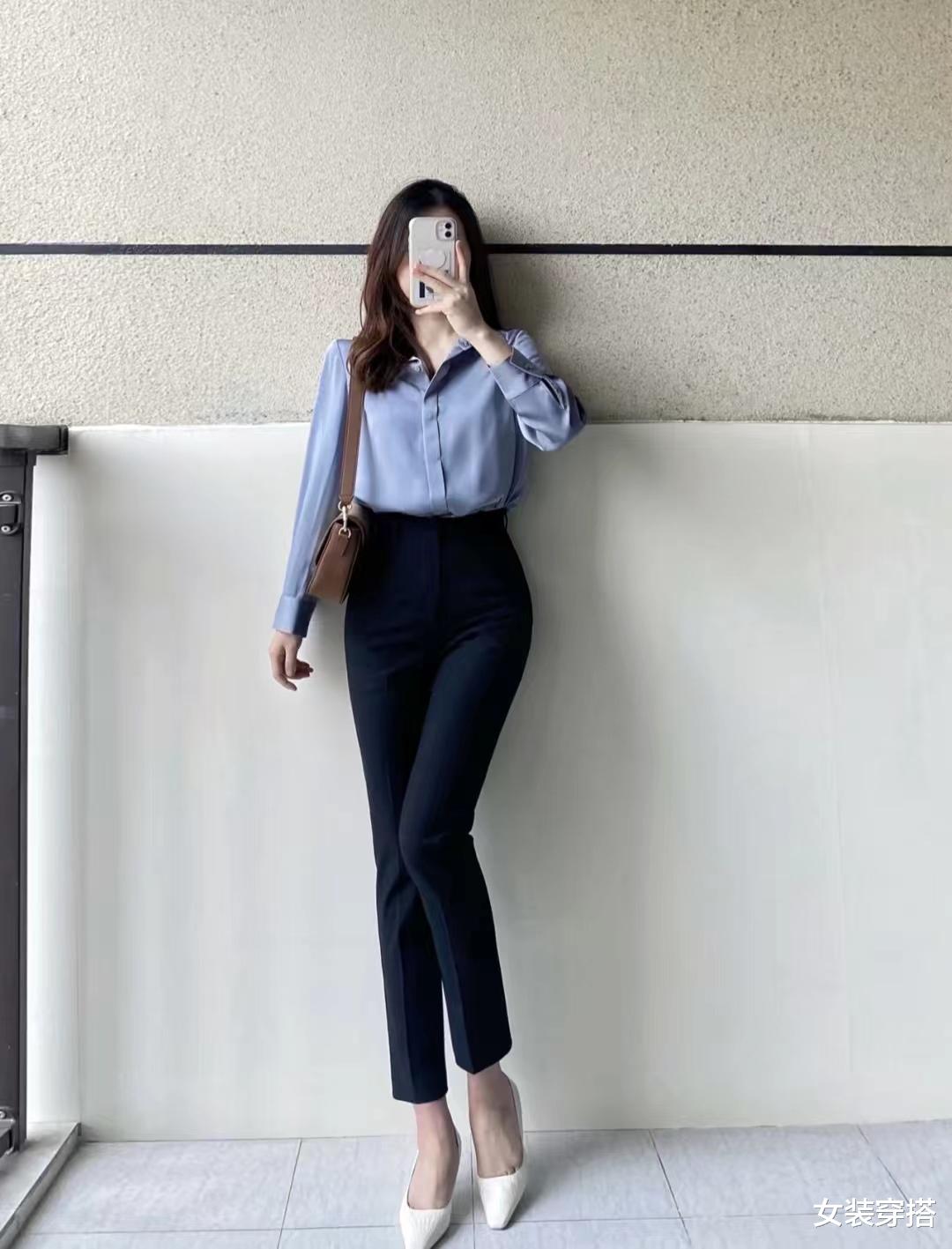 黑色九分西裤配什么上衣鞋子好看