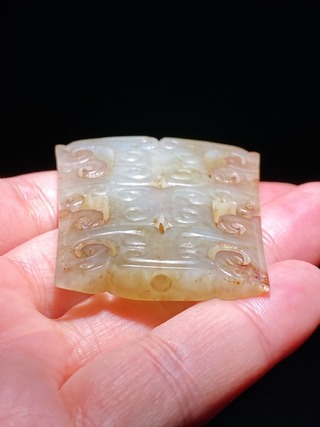 和田玉籽料|明以前 和田玉籽料 兽面纹 玉珮