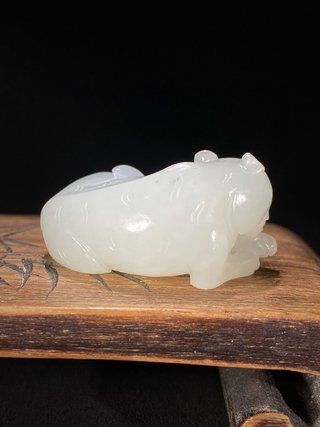 和田玉籽料|清 和田玉籽料 白玉 玉虎 虎形挂件 虎形珮