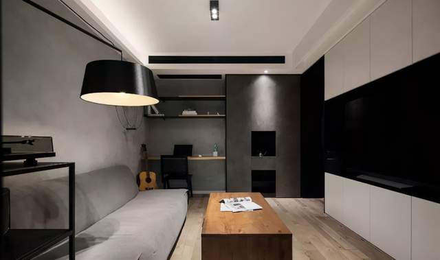 50平简约风公寓设计，整个客厅居然是哑光的