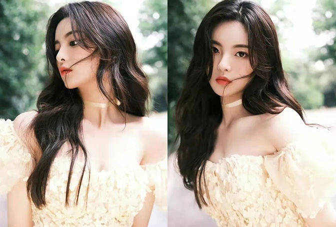 杨超越|不像95后？杨超越变换风格，露肩长裙拍摄