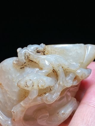 水盂|清中期 和田玉白玉籽料 如意形 螭龙纹 水盂