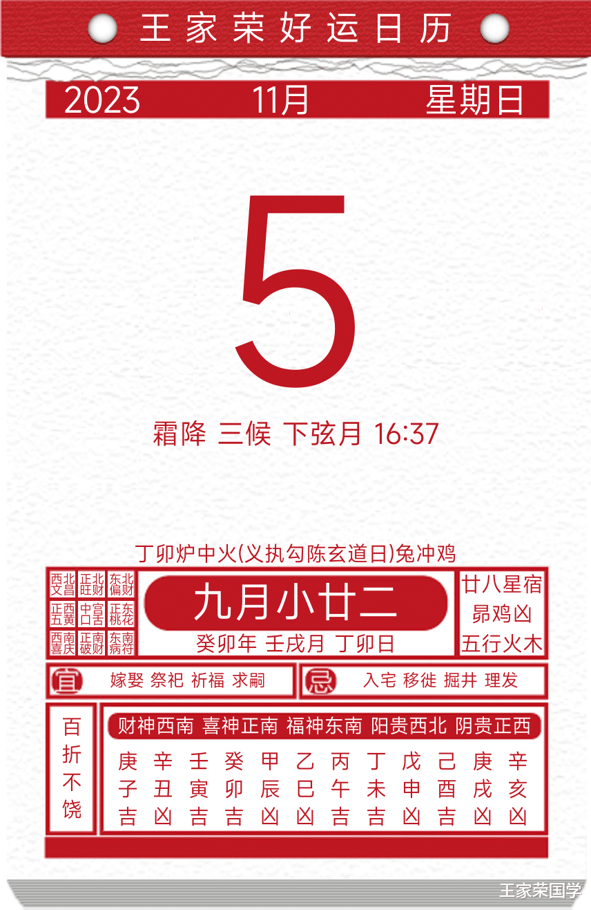 今日黄历吉凶宜忌2023年11月5日