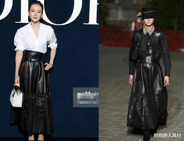 章子怡 章子怡迪奥走秀输韩国女子组合！穿皮裙靠气场赢回排面