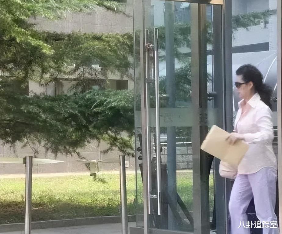 李双江妻子现身移民所，穿粉衬衣烫卷发似大妈，手拿文件低头不语