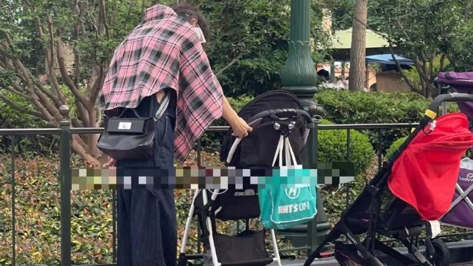 婴儿车|颖宝带娃逛乐园，拎13万包包忙自拍，4岁“想想”坐婴儿车引争议