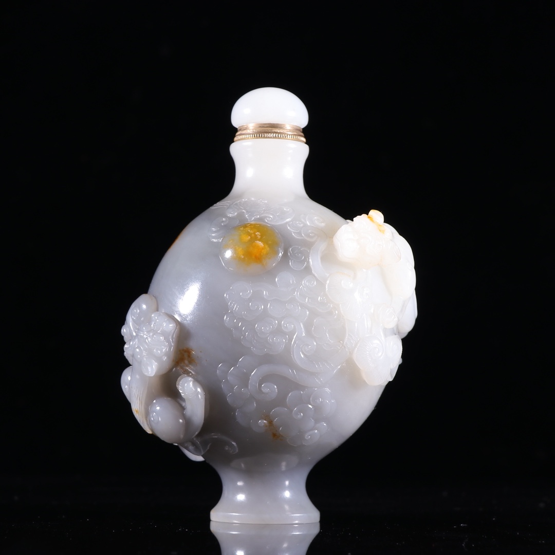 鼻烟壶|回流【和田玉青花料 螭龙戏珠 鼻烟壶摆件】