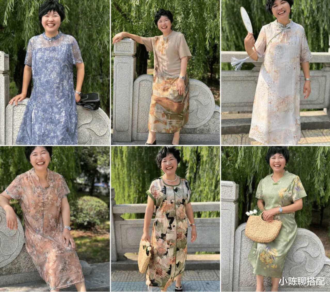 暴饮暴食 58岁土豆婆婆克服美丽羞耻症：浅色及腕长裙+利落短发，自信大方