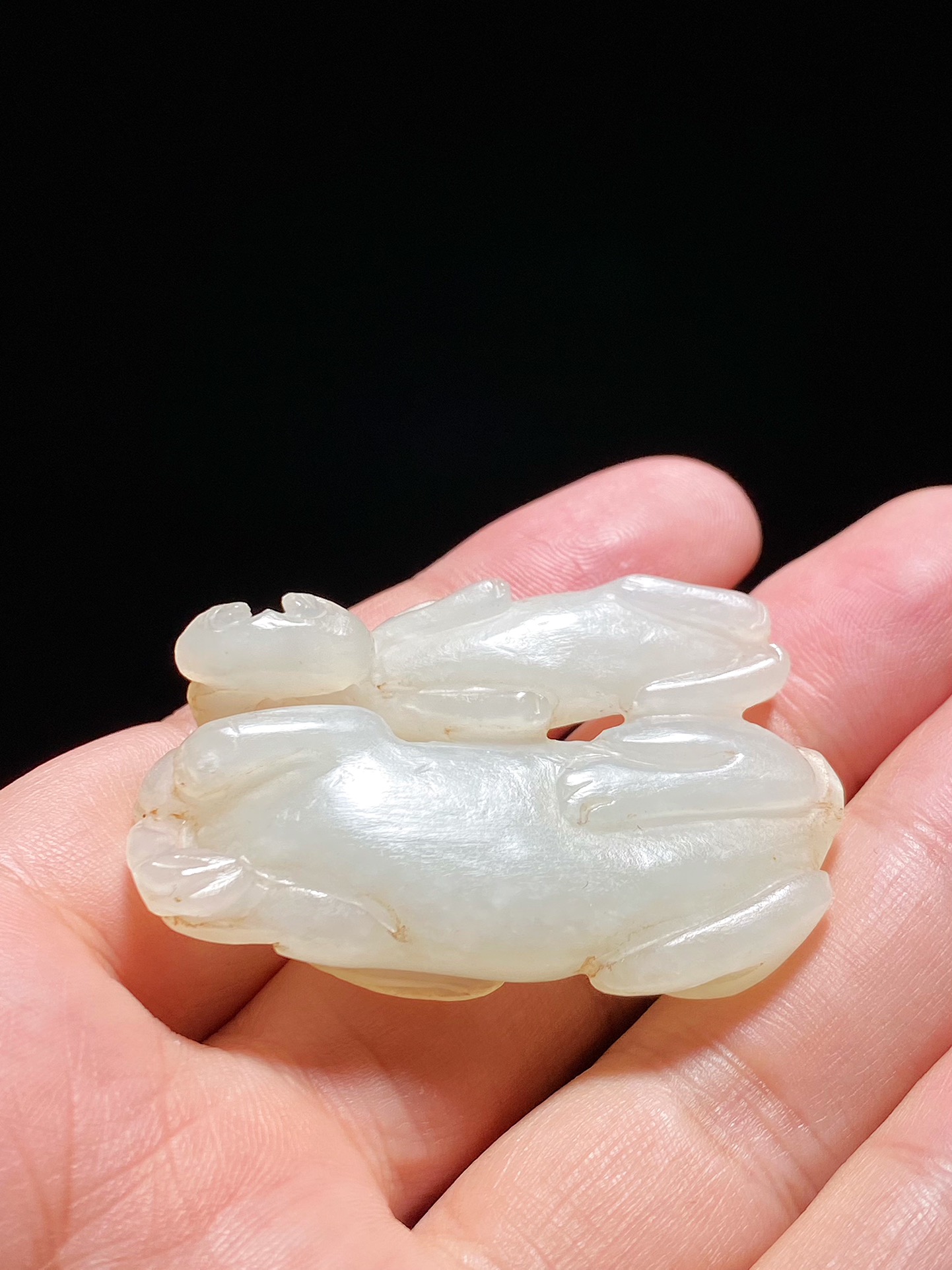 清 和田玉白玉籽料 双兔 挂件 把件