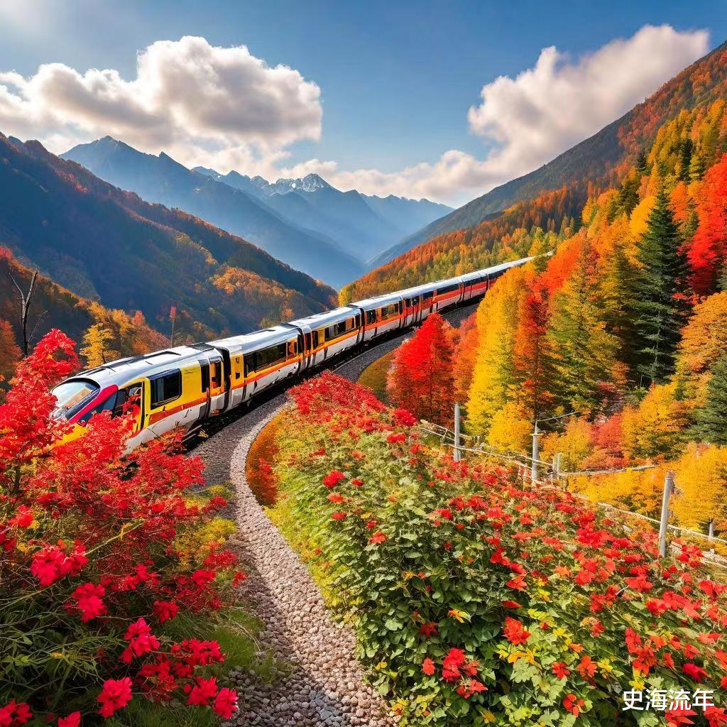 火车|冬日恋歌，美好与浪漫同行，漫山遍野的枫叶在阳光下熠熠生辉