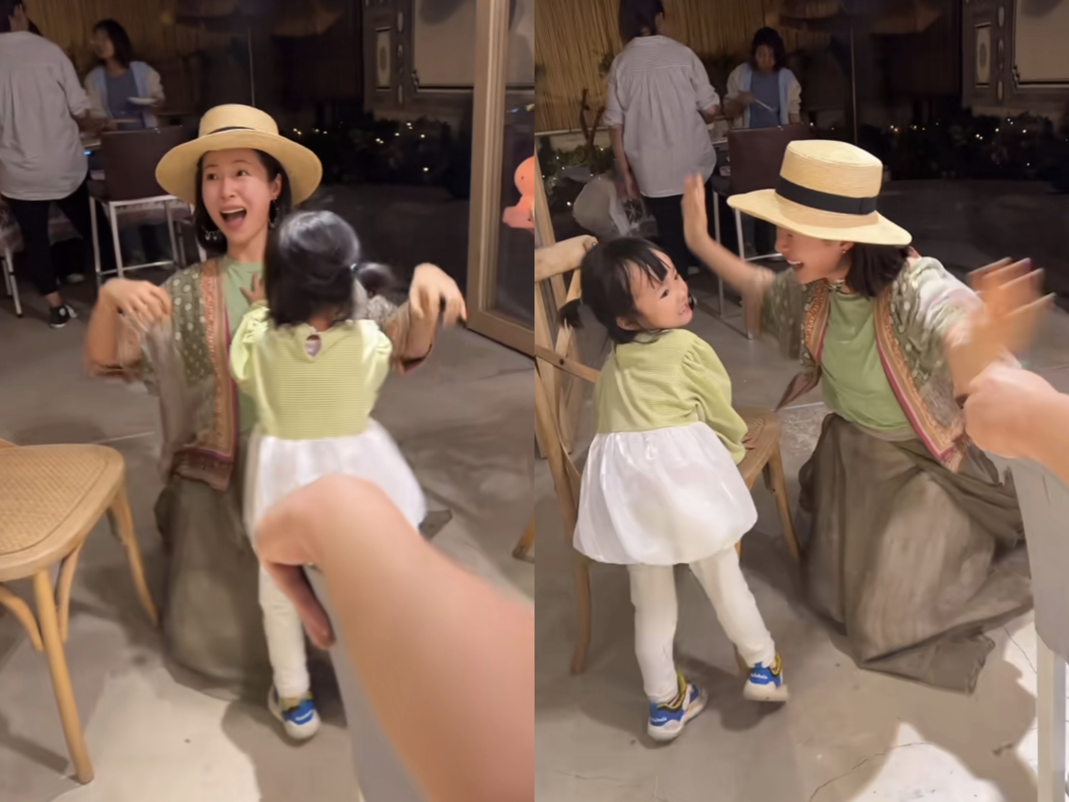 谢娜|江一燕教娃唱跳“挖呀挖”，跪在地上与孩子互动，2岁女儿颜值颇高