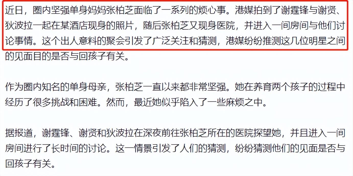 曝3儿随继父改姓后,谢家深夜造访张柏芝酒店,谢贤欲抢抚养权!