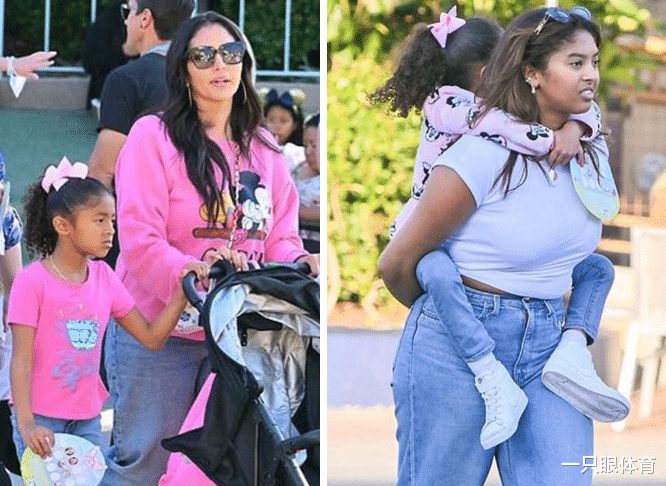 迪士尼|瓦妮莎1家4口近照!娜娜背四公主,40岁科嫂粉嫩装扮,好显年轻